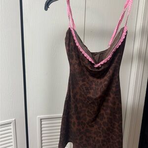 Leopard Print Chemise with Pink Lace Trim